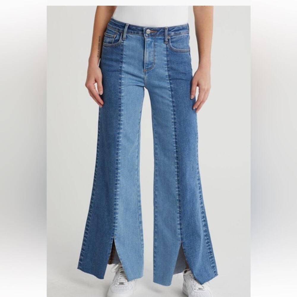 NWT Driftwood Women’s Cece Two Tone Split Crop Denim Jeans Wide Leg Size 29 Blue